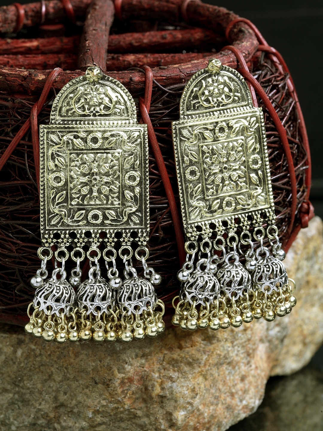 

Moedbuille Gold-Plated & Silver-Toned Contemporary Jhumkas