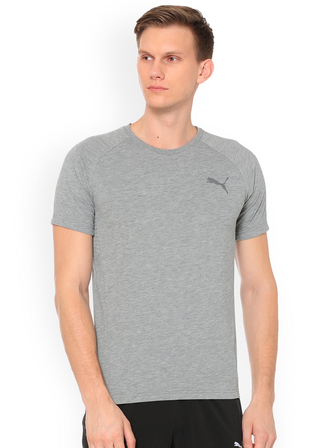 

Puma Men Grey Solid Round Neck T-shirt Evostripe Move Tee Medium Gray Heather