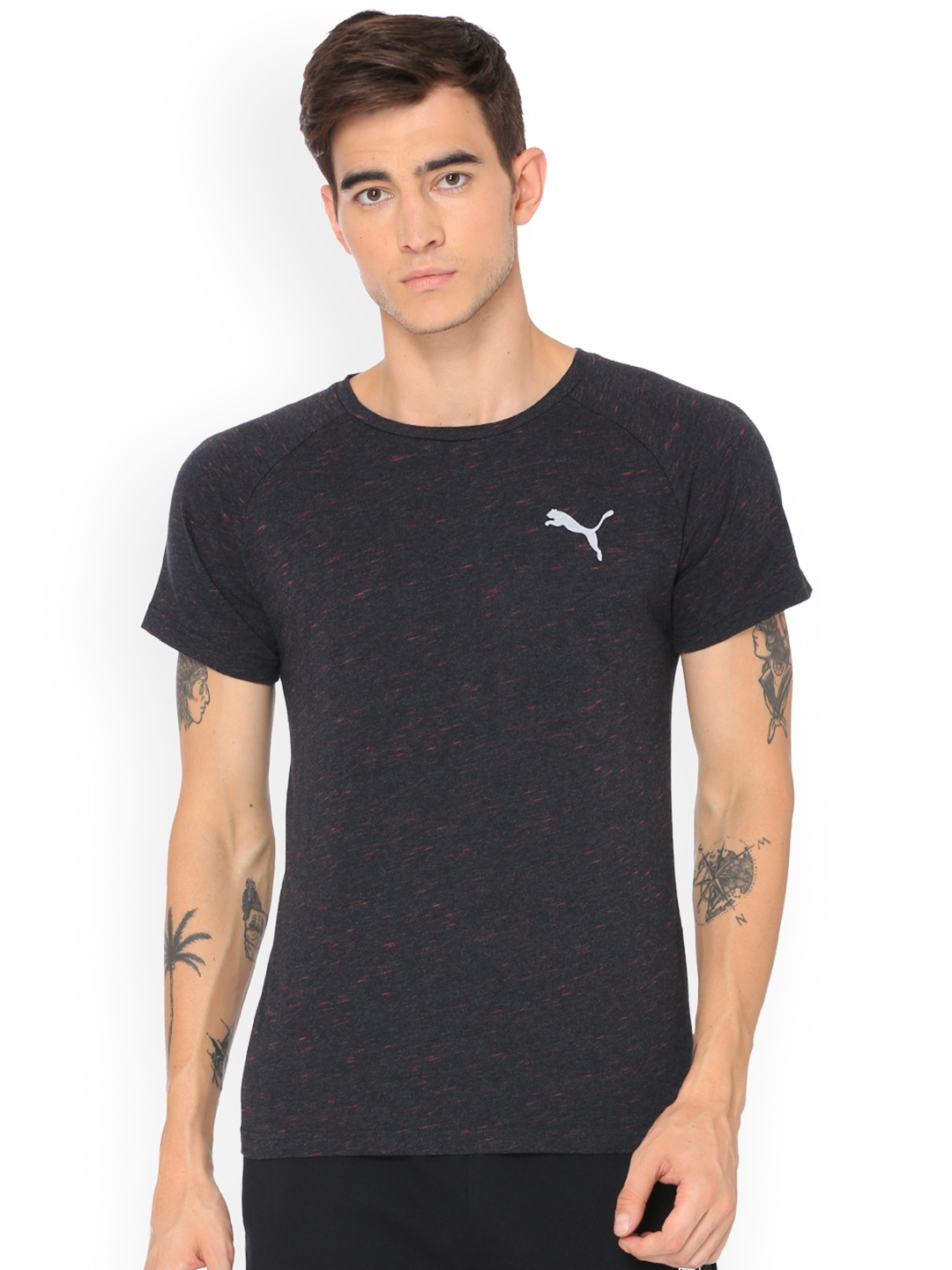 

Puma Men Grey Solid Round Neck Evostripe Spaceknit T-shirt