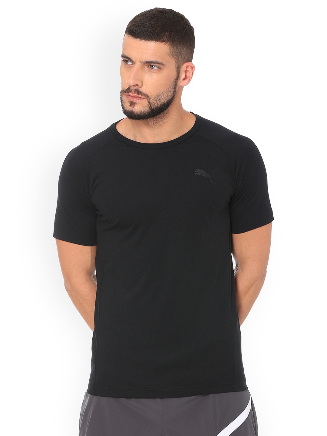 

Puma Men Black Solid Round Neck Evostripe Move T-shirt