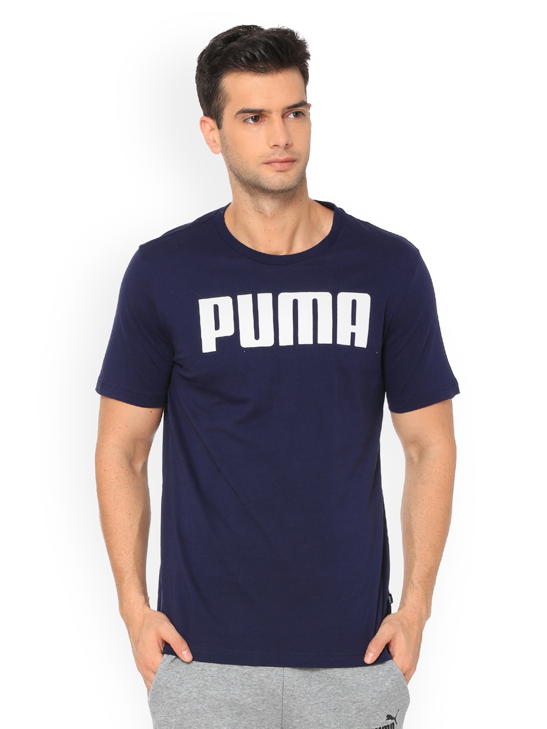 

Puma Men Navy Blue Printed ESS PUMA Tee Peacoat T-shirt