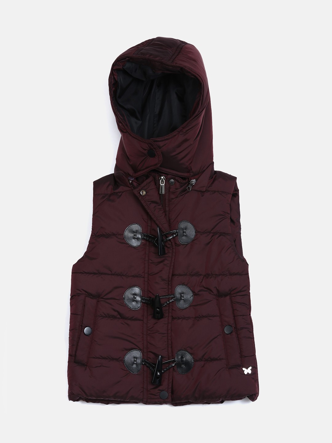 

Blue Giraffe Girls Maroon Solid Hooded Puffer Jacket