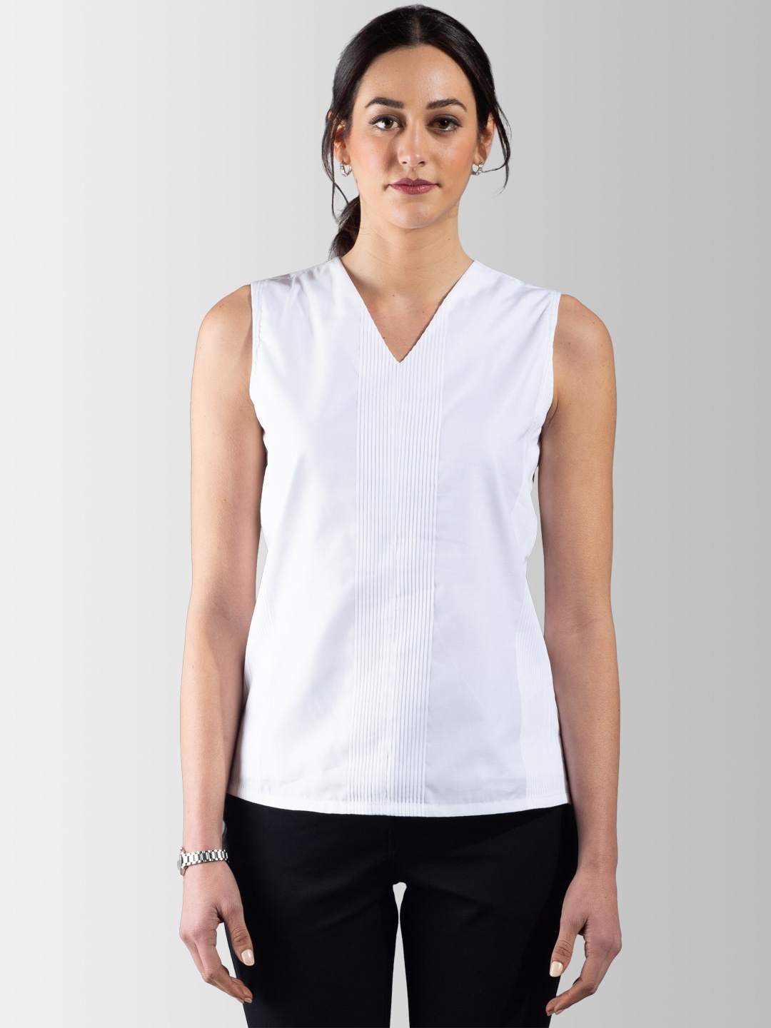 

FableStreet Women White Solid Pure Cotton Top