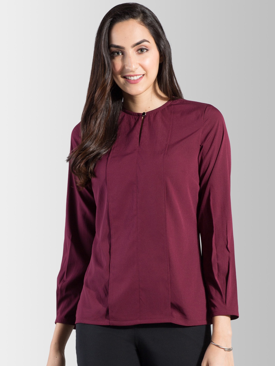 

FableStreet Women Burgundy Solid Top