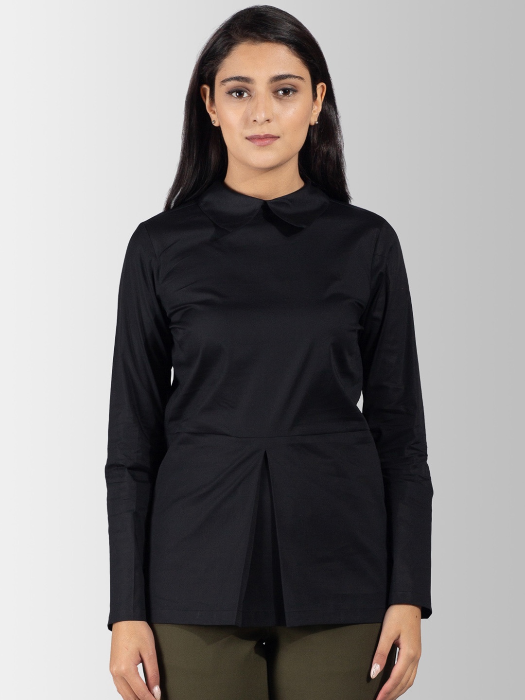 

FableStreet Women Black Solid Shirt Style Top