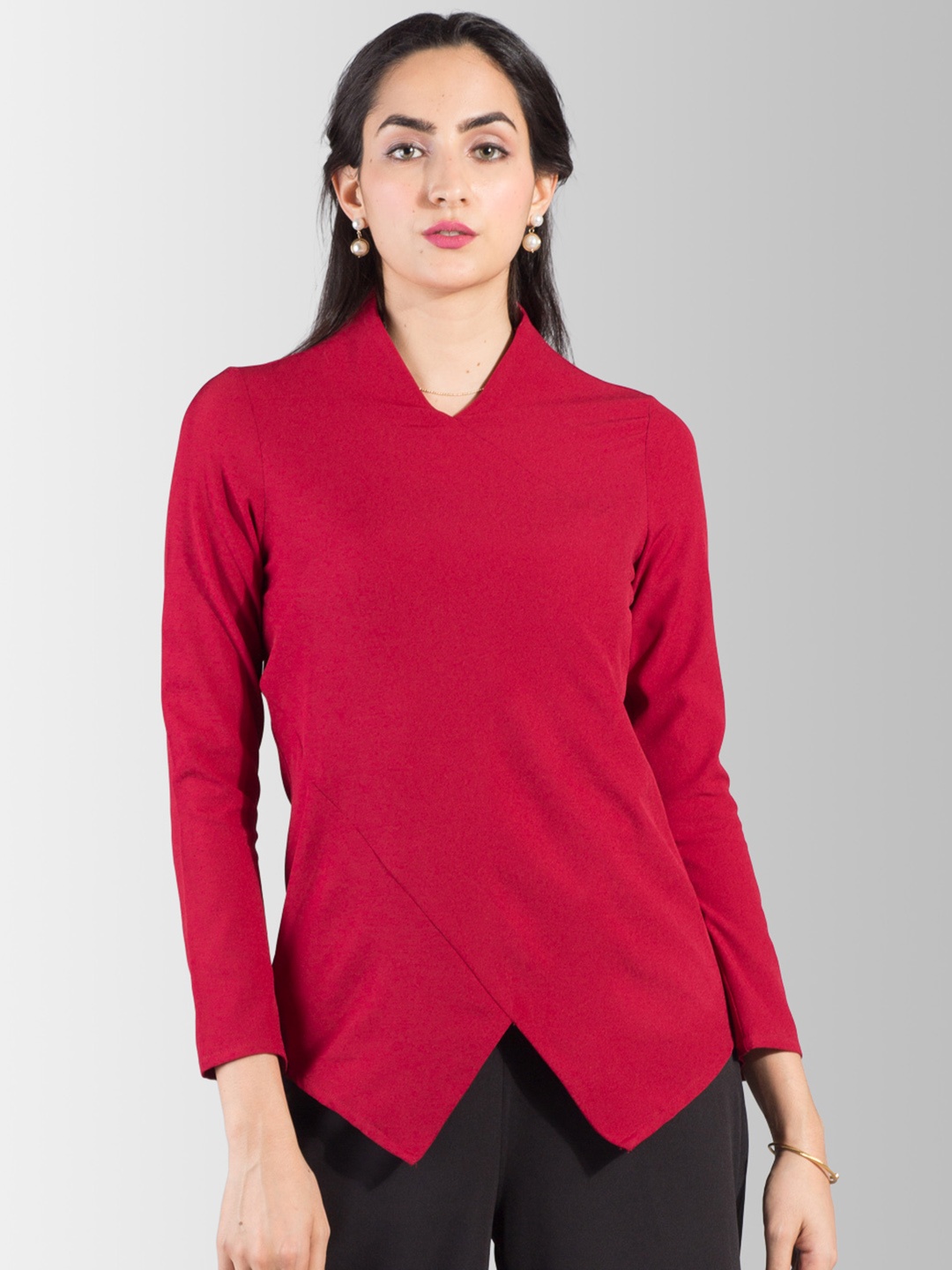 

FableStreet Women Red Solid Top