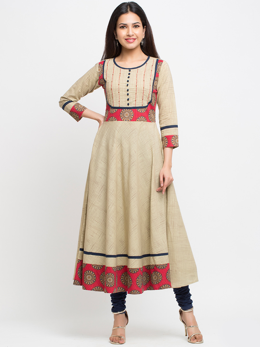 

YASH GALLERY Women Beige Printed Ethnic Dresses