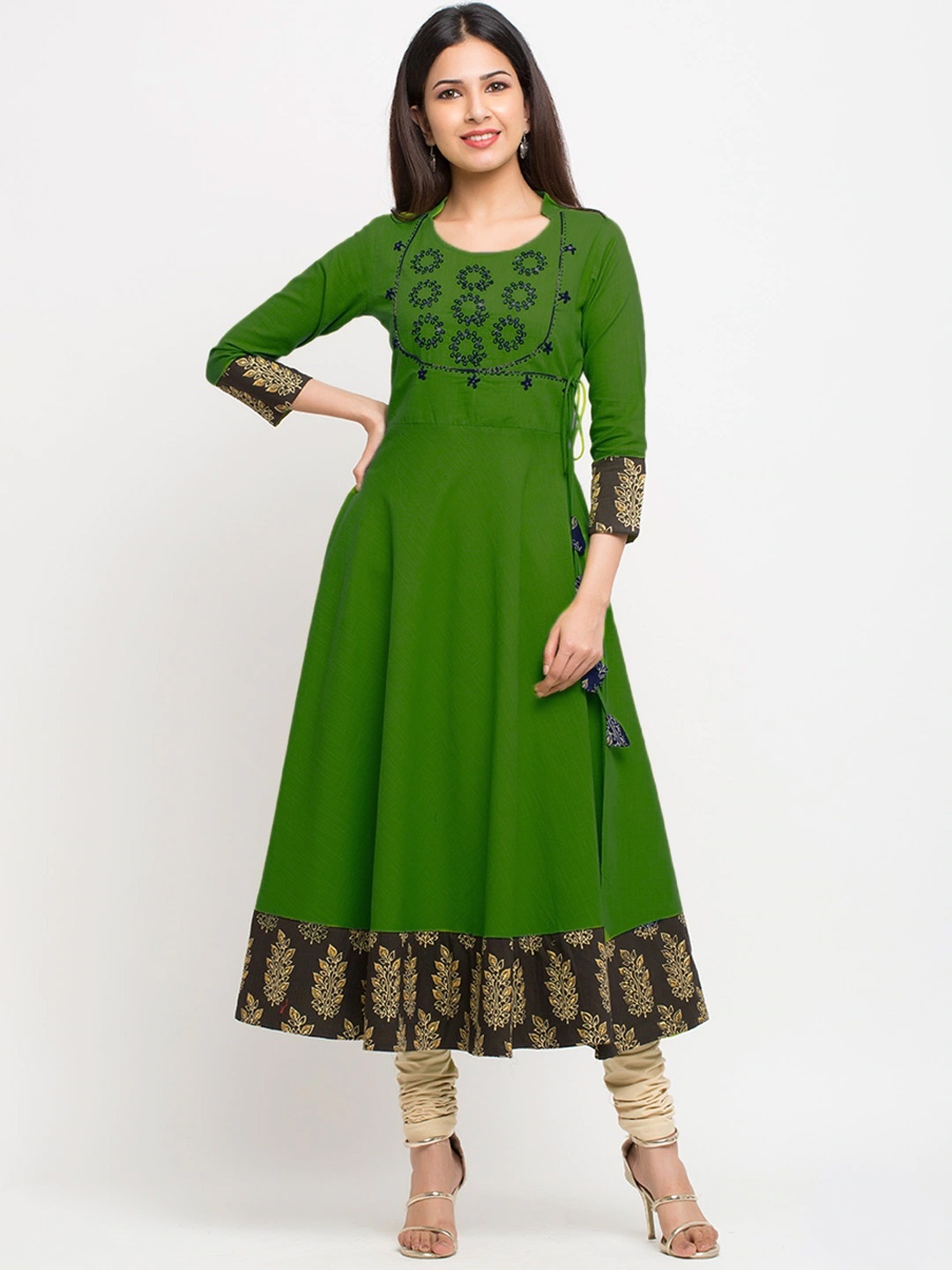 

YASH GALLERY Women Green & Black Embroidered Anarkali Kurta