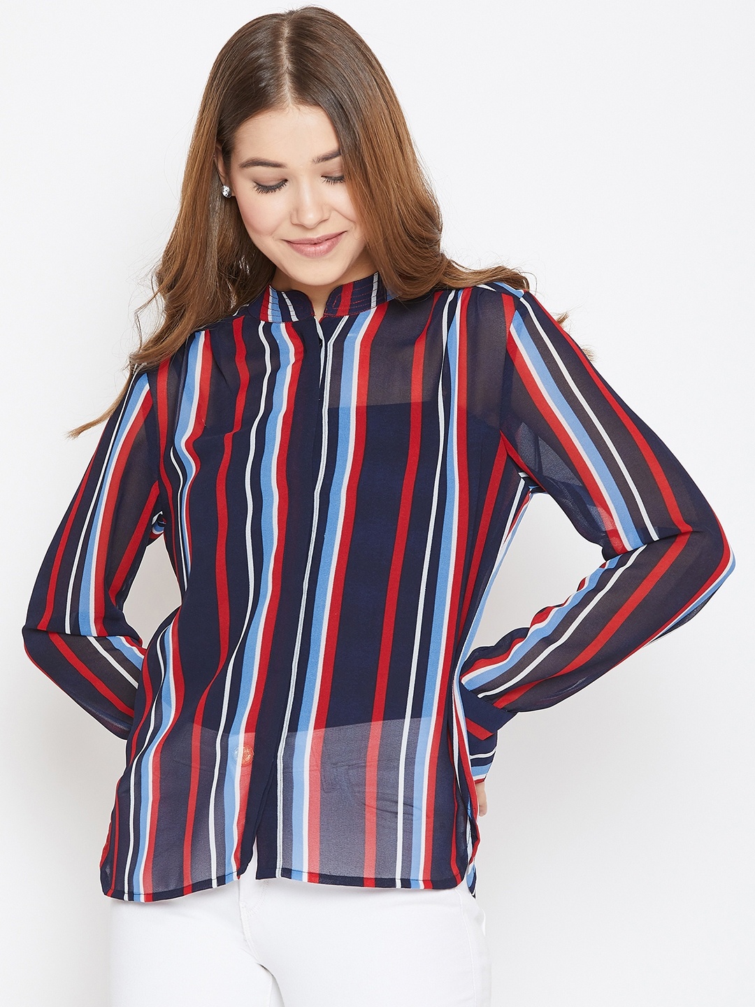 

PURYS Women Multicoloured Smart Regular Fit Striped Casual Shirt, Multi