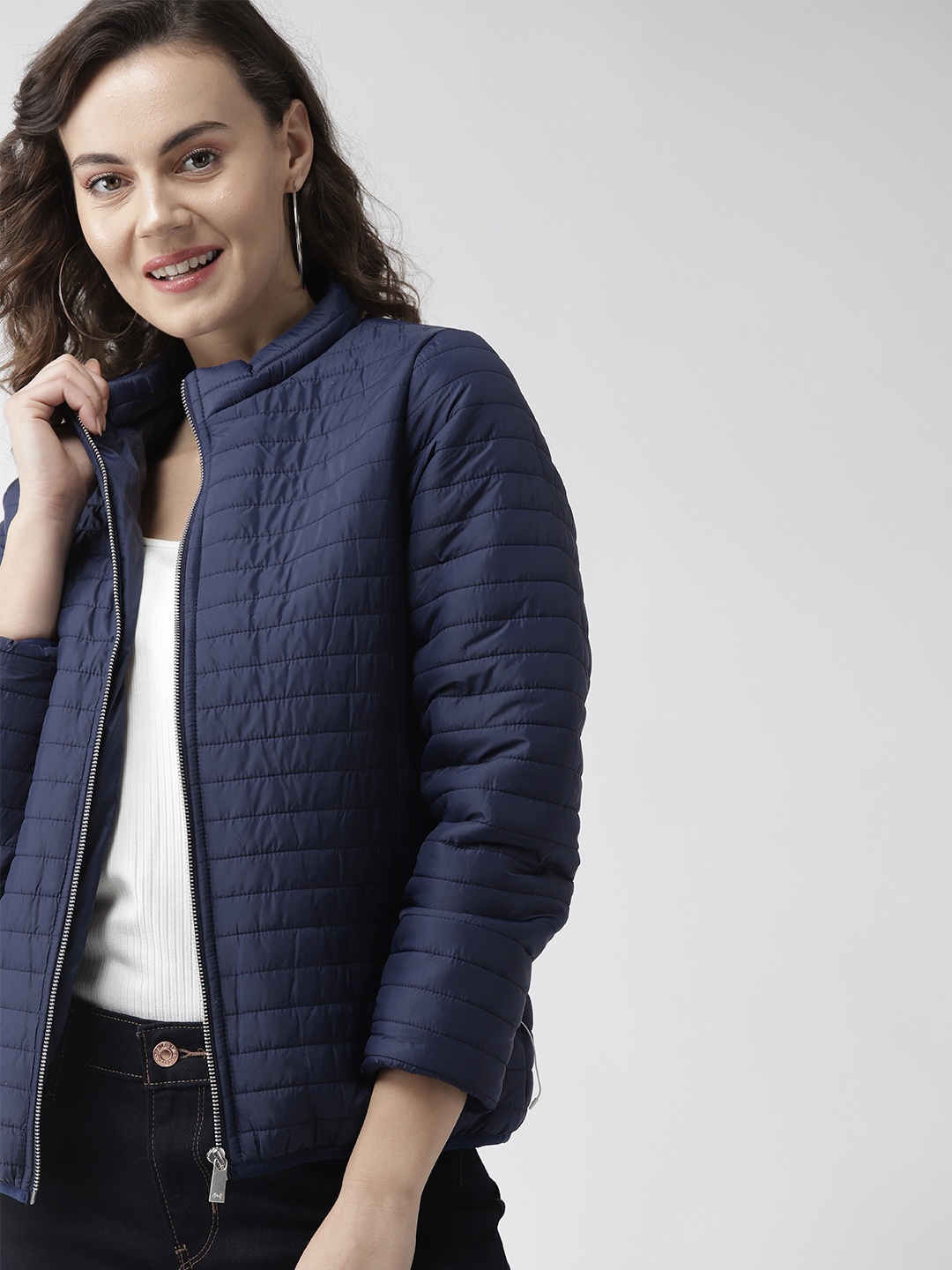 

Mast & Harbour Women Navy Blue Solid Padded Jacket