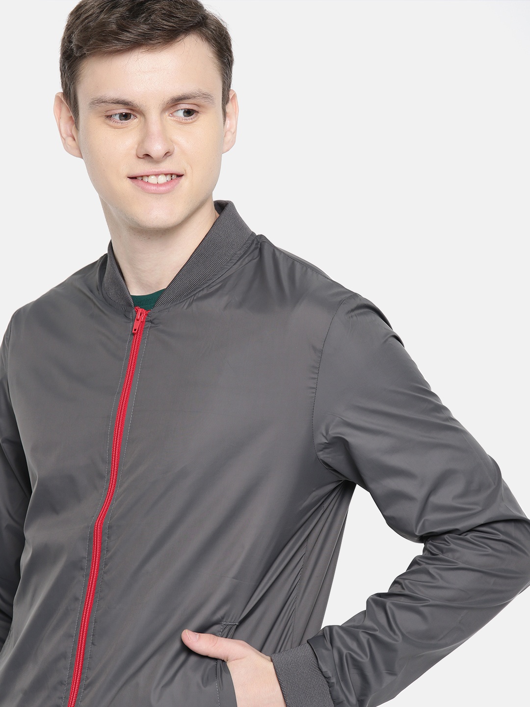 

Mast & Harbour Men Grey Solid Sporty Jacket