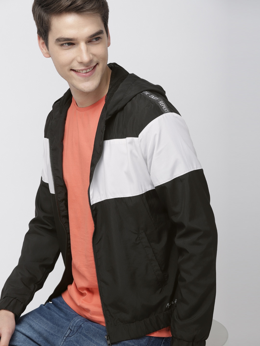 

Mast & Harbour Men Black Colourblocked Sporty Jacket