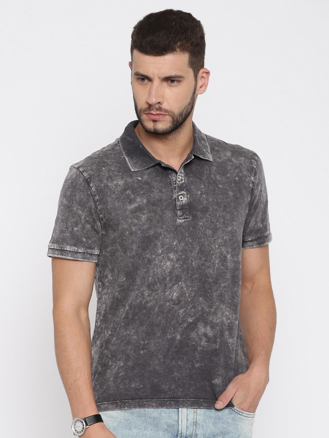 

Jack Jones Grey Dyed Polo Pure Cotton T-shirt