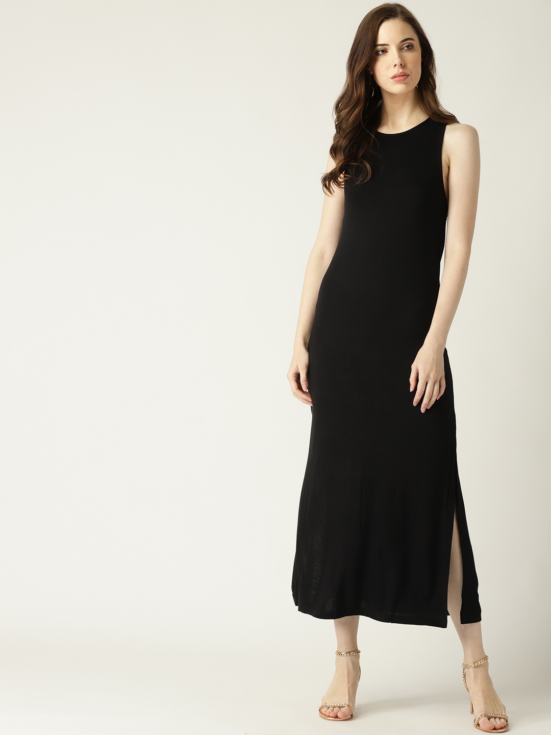 

MANGO Women Black Solid Midi A-Line Dress