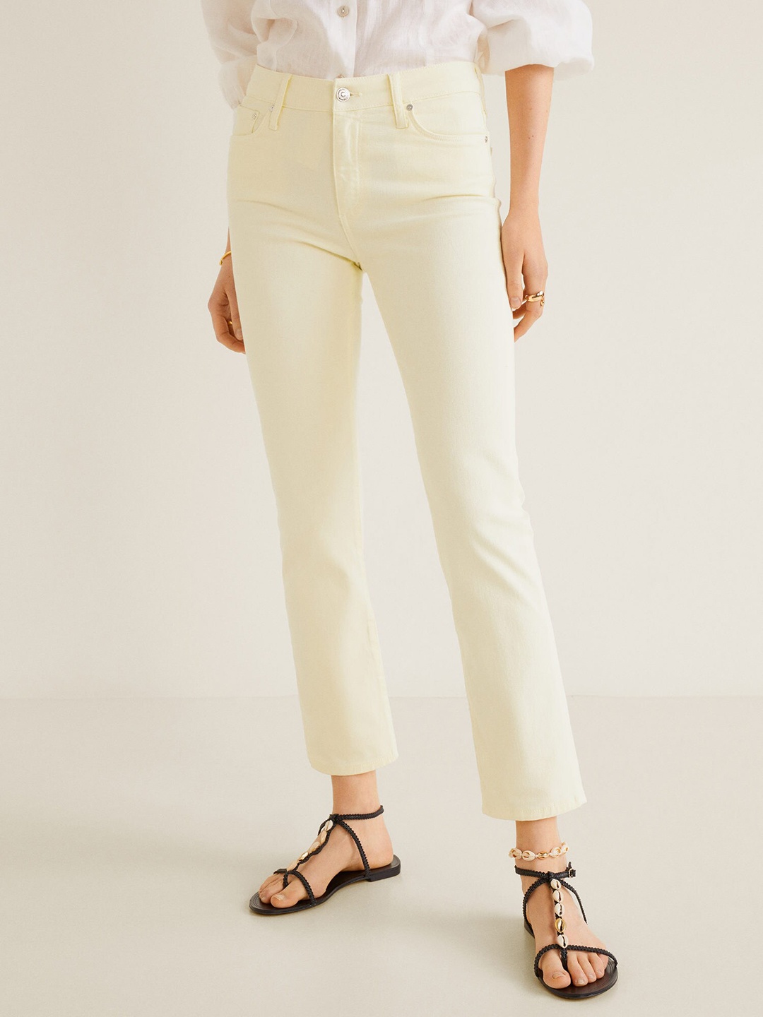 

MANGO Women Cream-Coloured Regular Fit Mid-Rise Clean Look Stretchable Jeans