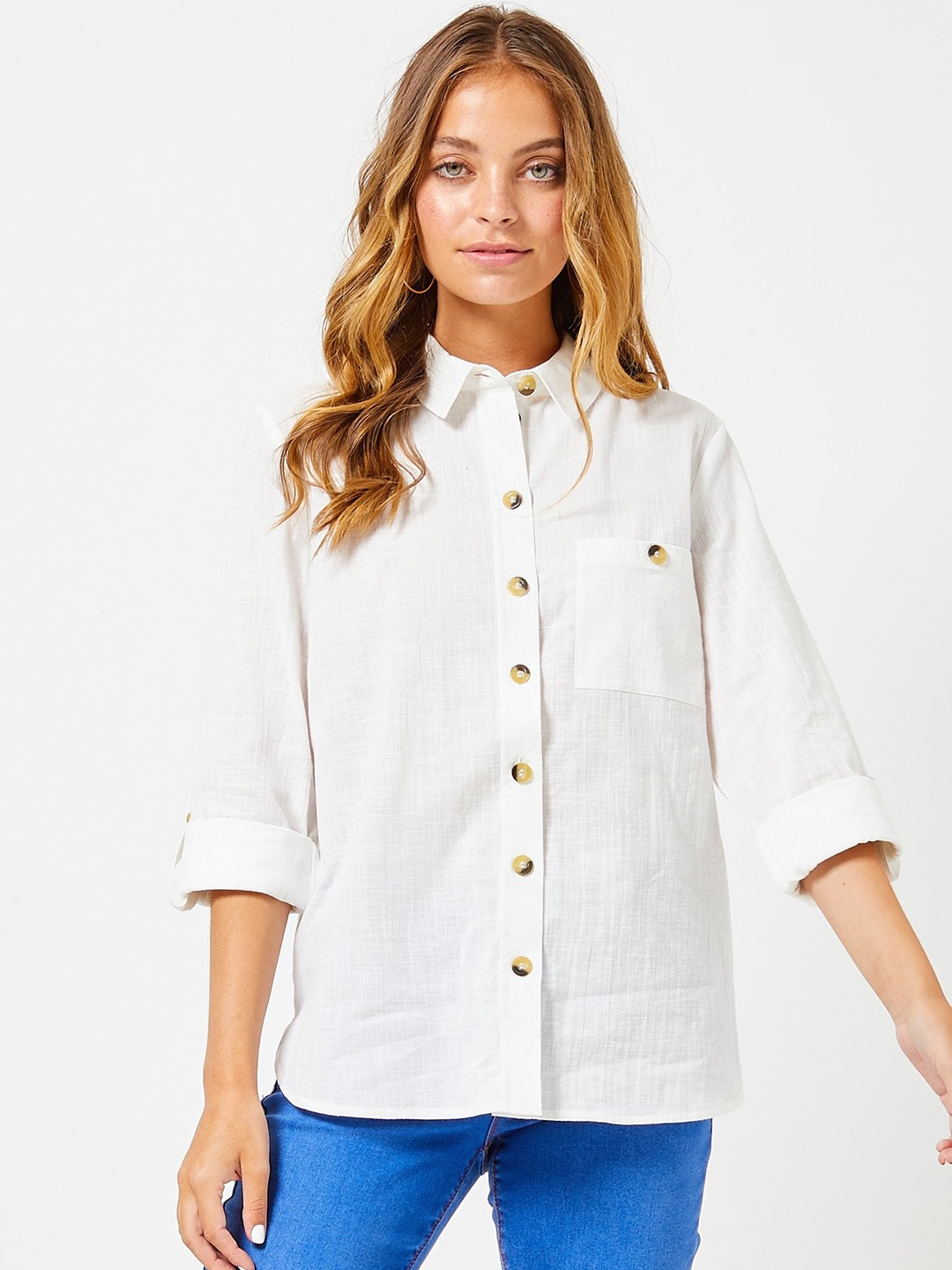 

DOROTHY PERKINS Women Petite Off-White Regular Fit Solid Casual Shirt