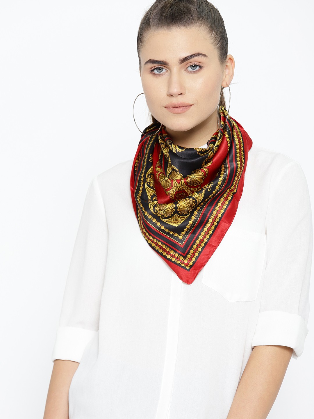 

MANGO Women Red & Black Printed Satin Finish Scarf
