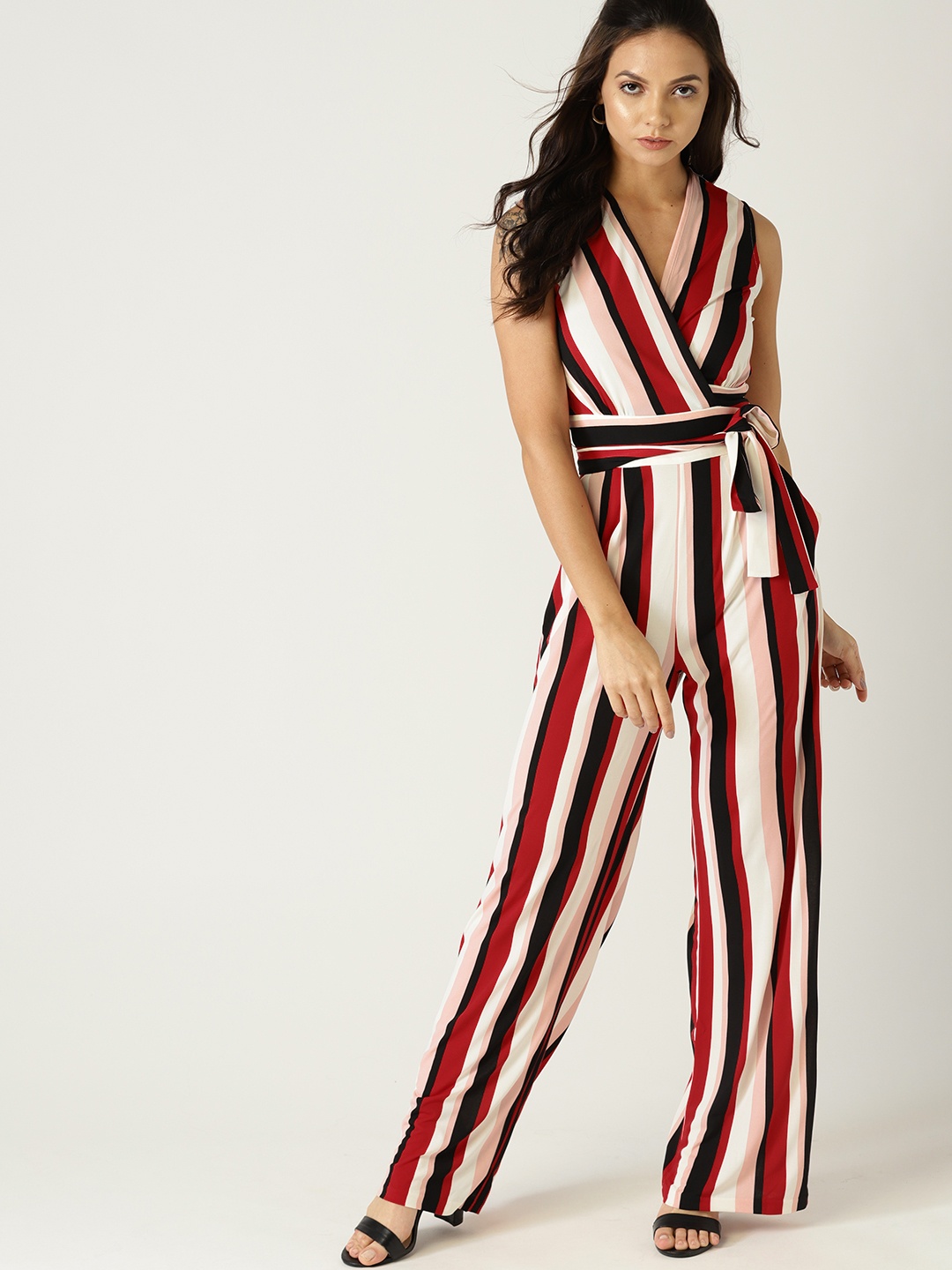 

MANGO Women Red & White Striped Basic Jumpsuit