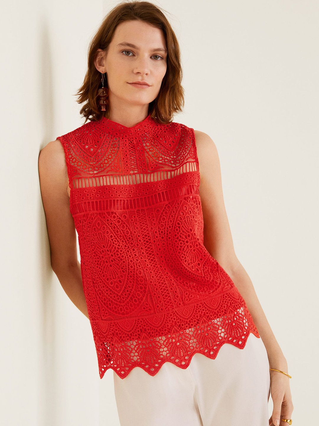 

MANGO Women Orange Self Design Top