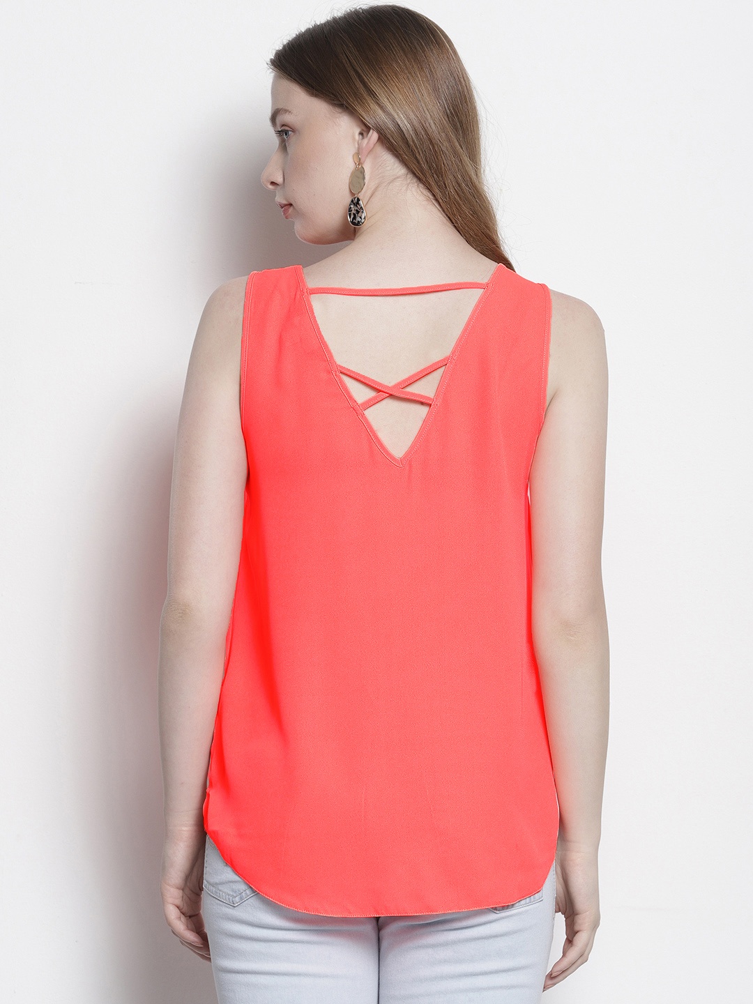 

DOROTHY PERKINS Women Fluorescent Pink Solid Styled Back Top