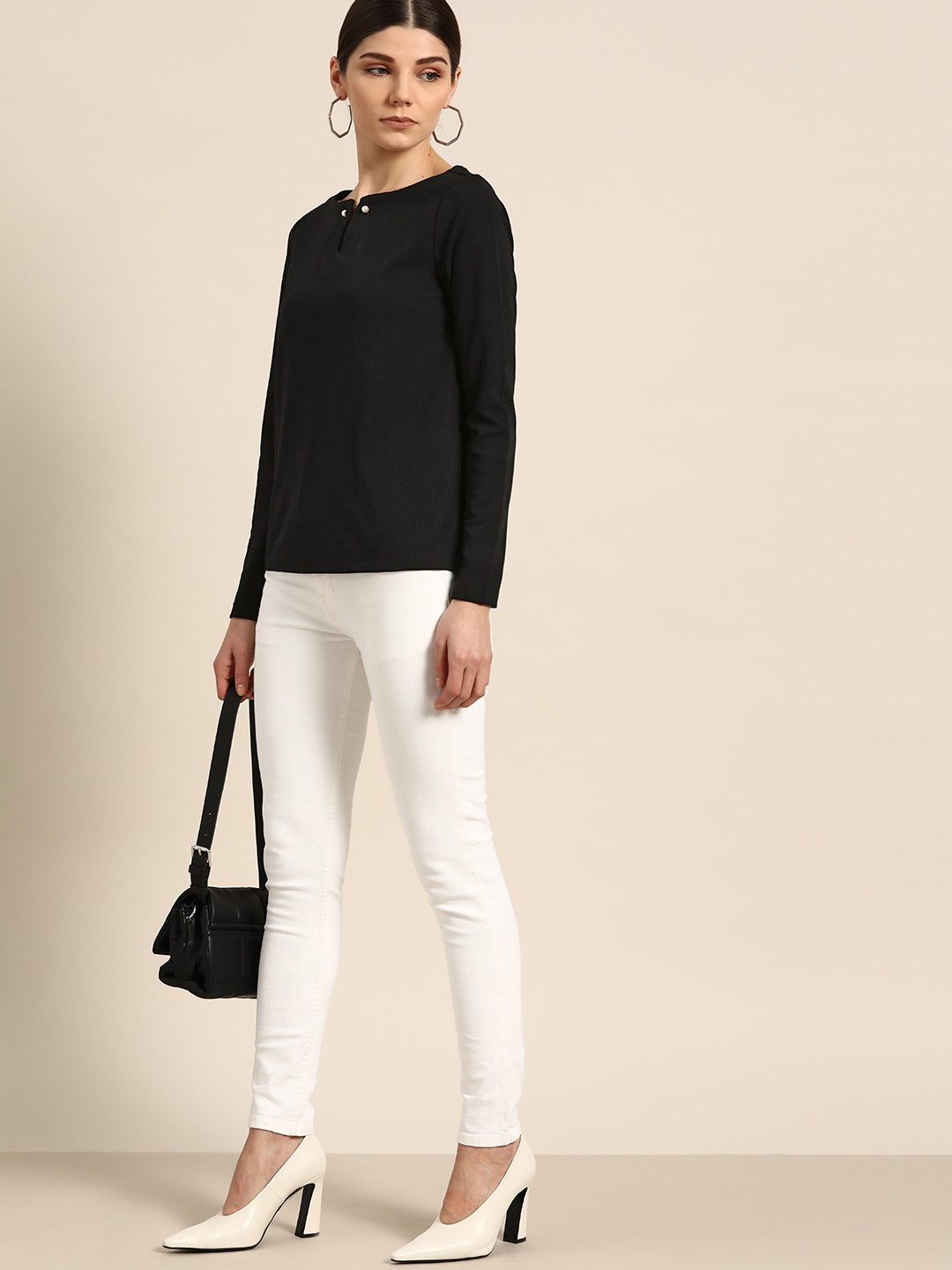 

her by invictus Women Black Solid Studded Regular Top