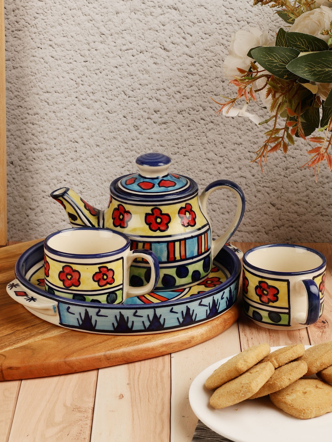 

VarEesha Set Of 4 Printed Ceramic Kettle Set, Multi