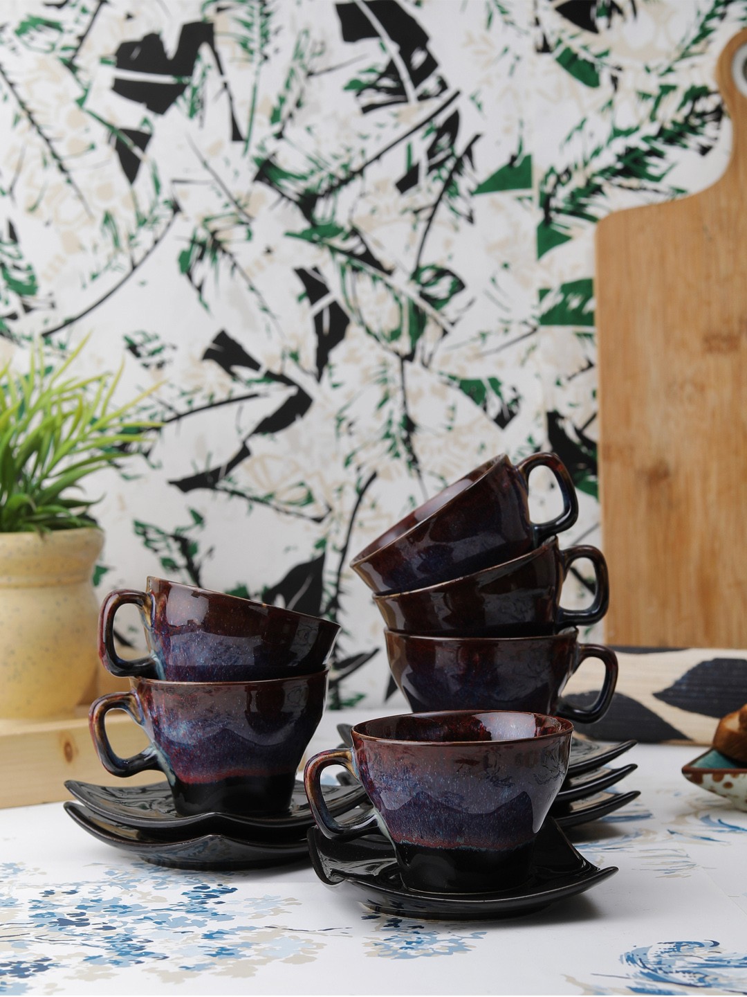 

VarEesha Set of 6 Brown Printed Ceramic Cups and Saucers