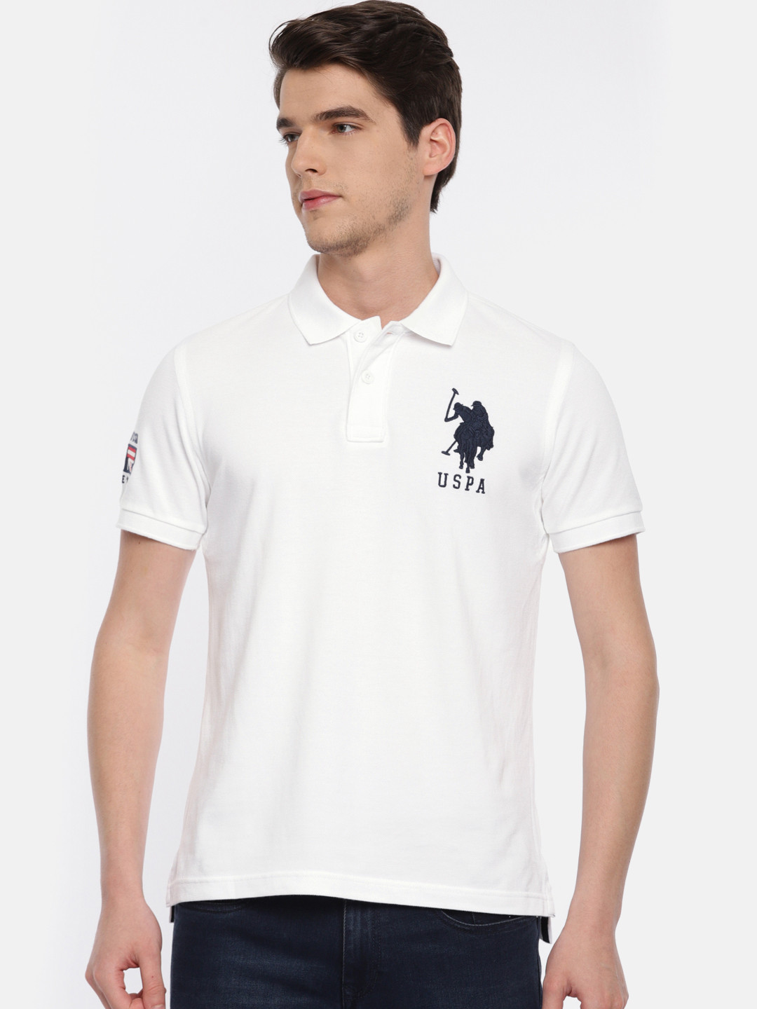 

U.S. Polo Assn. Men White Solid Polo Collar Pure Cotton T-shirt