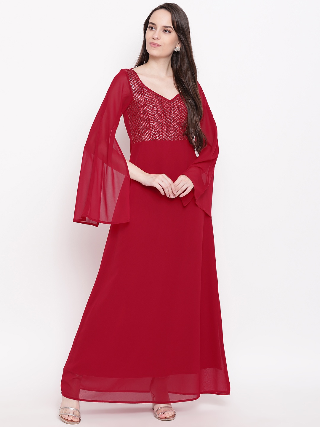

PRIYANKA CHOUDHARY Women Maroon Solid Maxi Dress