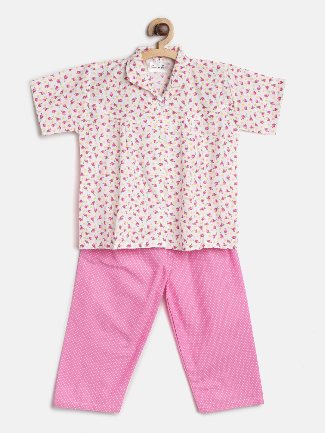 

BownBee Girls Pink & White Printed Night suit BNS040PI06