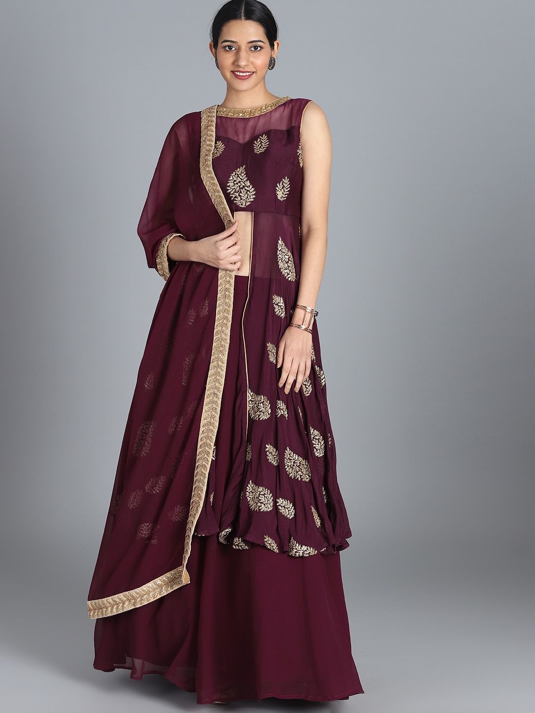 

Ethnovog Burgundy Made to Measure Customised Lehenga Long Choli with Dupatta