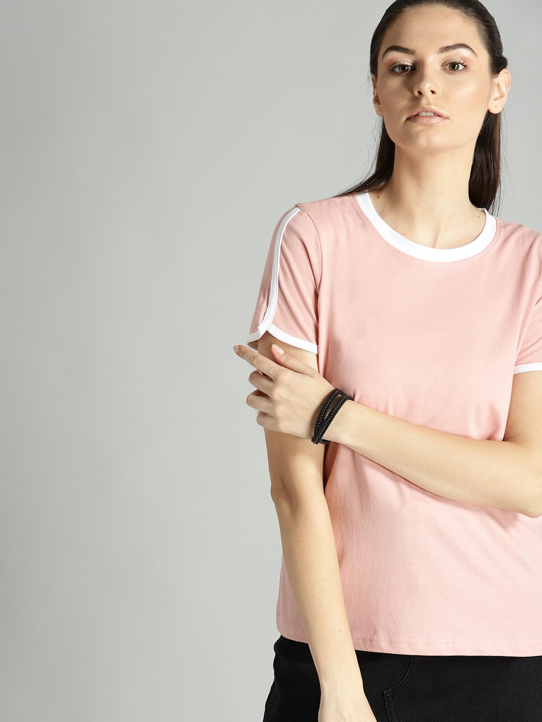 

The Roadster Lifestyle Co Women Dusty Pink Petal Sleeved Cotton T-shirt