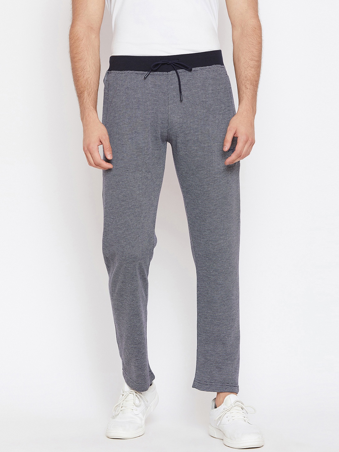 

Okane Men Navy Blue Self Design Slim-Fit Trackpant