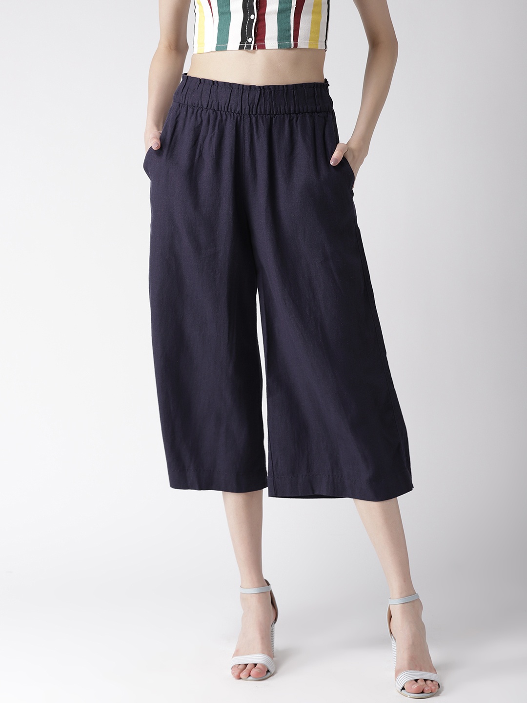 

Marks & Spencer Women Navy Blue Regular Fit Solid Culottes