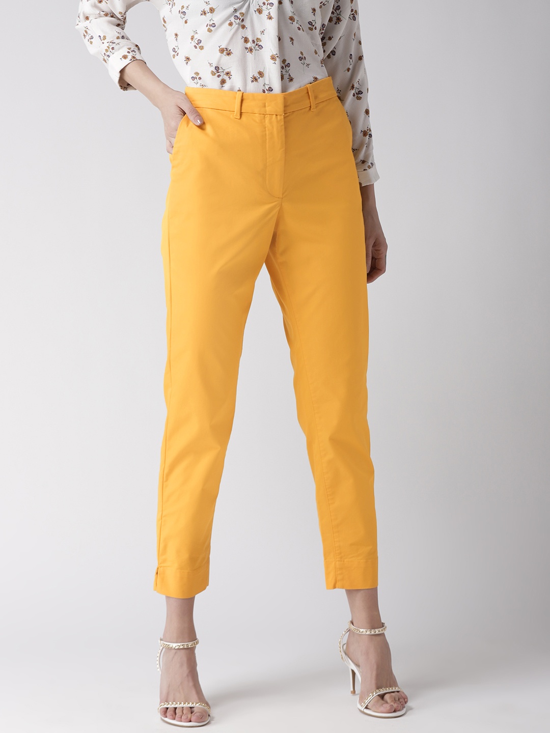 

Marks & Spencer Women Yellow Solid Cropped Regular Trousers
