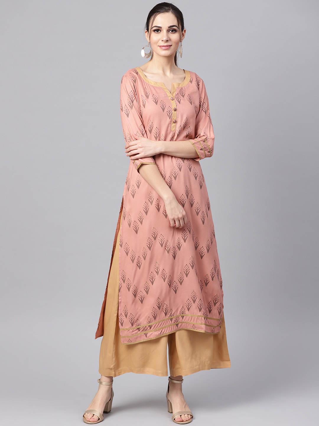 

Idalia Women Dusty Pink & Beige Printed Kurta with Palazzos