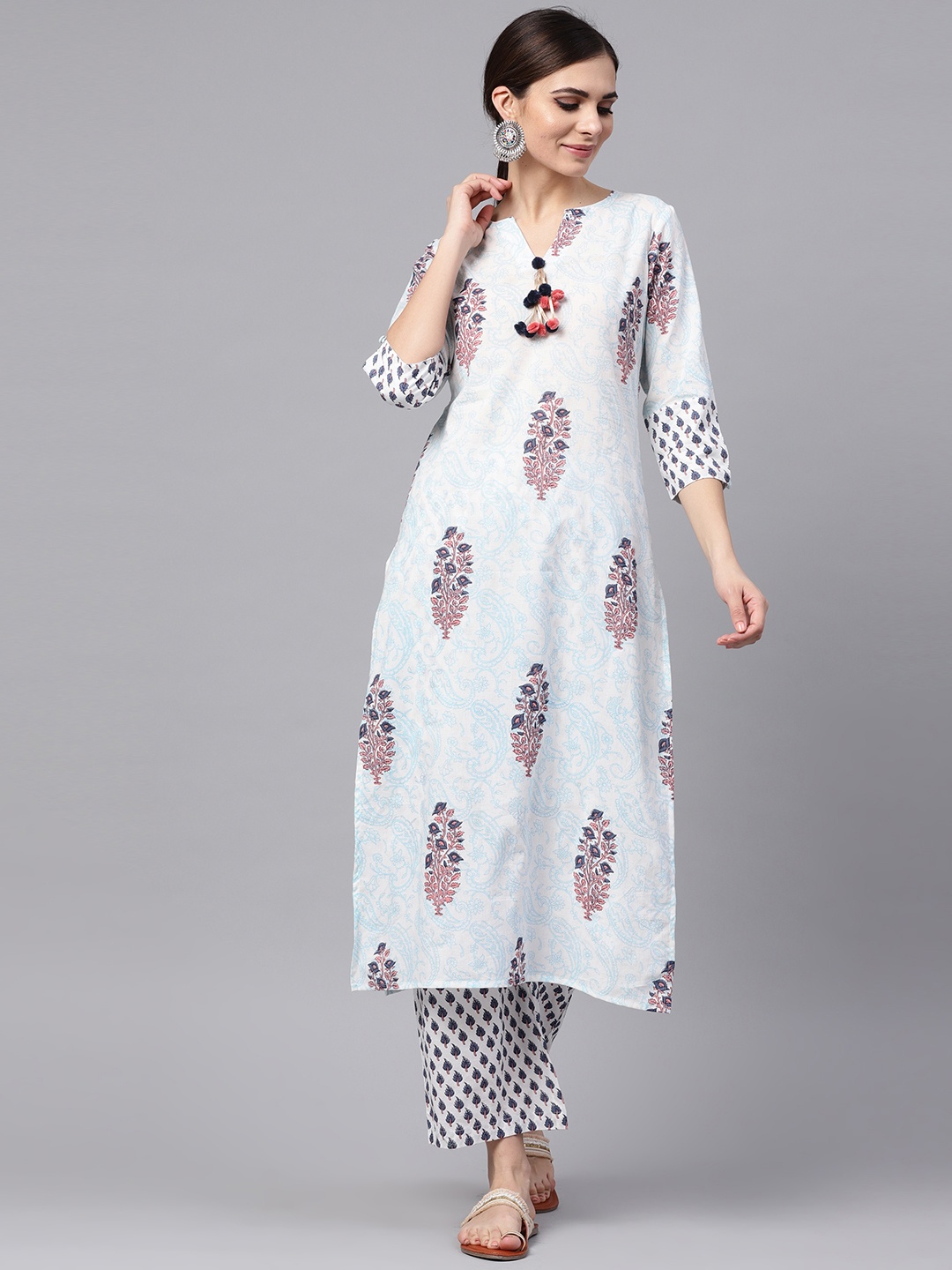 

Idalia Women White & Blue Printed Kurta with Palazzos