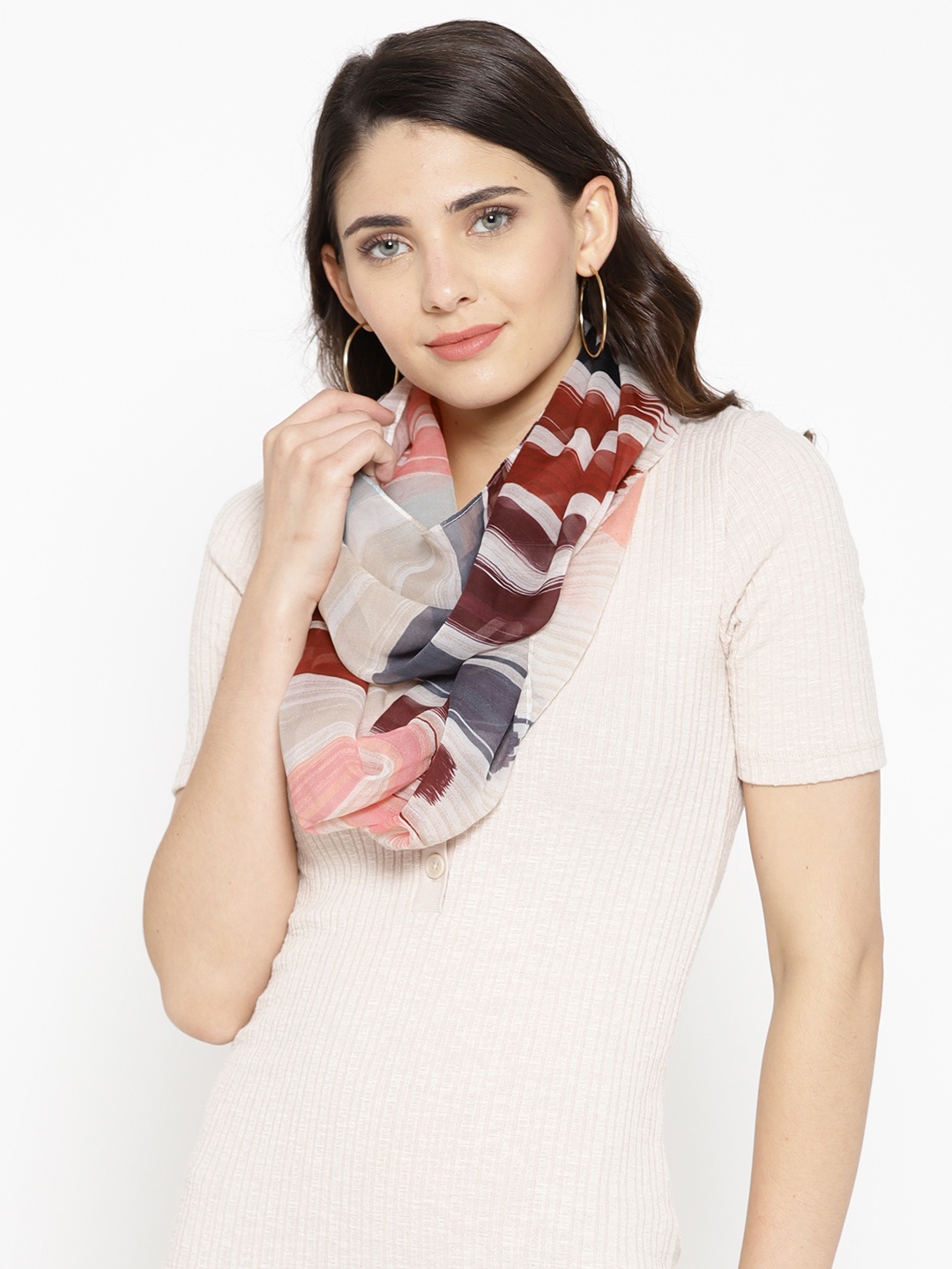 

Trend Arrest Beige & Pink Striped Stole