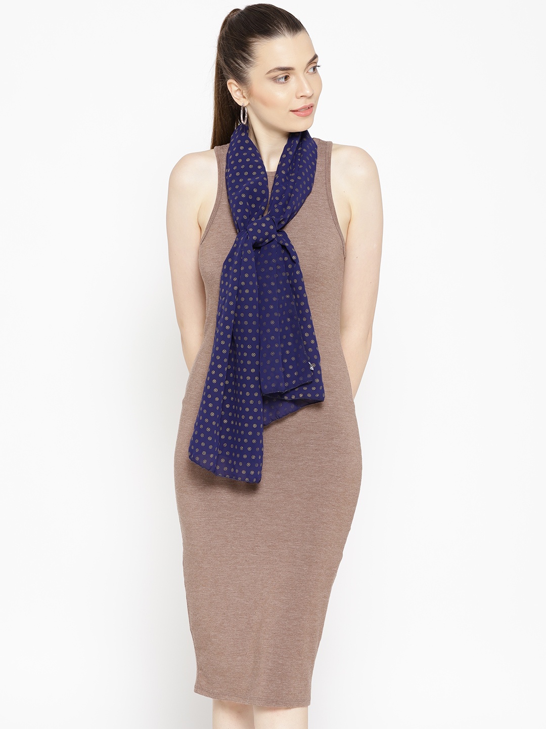 

Trend Arrest Navy & Golden Printed Stole, Navy blue