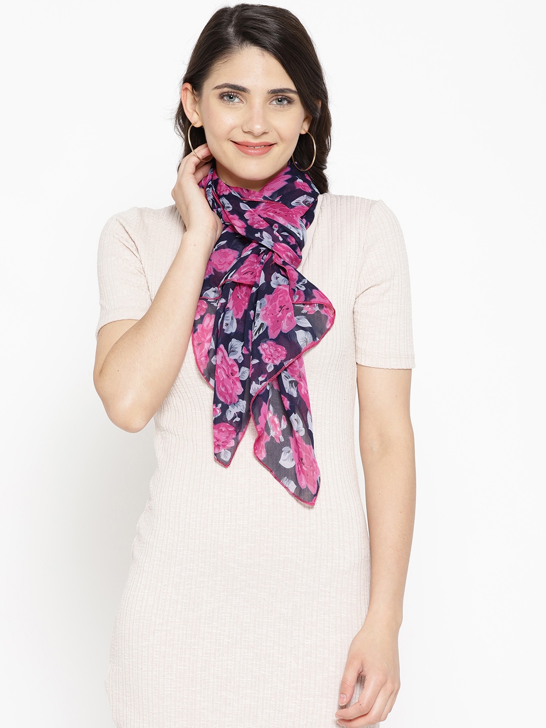 

Trend Arrest Women Navy Blue & Pink Floral Print Stole