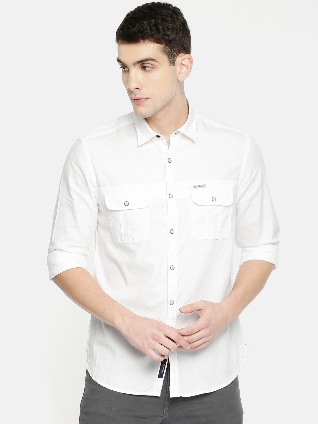

U.S. Polo Assn. Denim Co. Men White Slim Fit Solid Casual Shirt