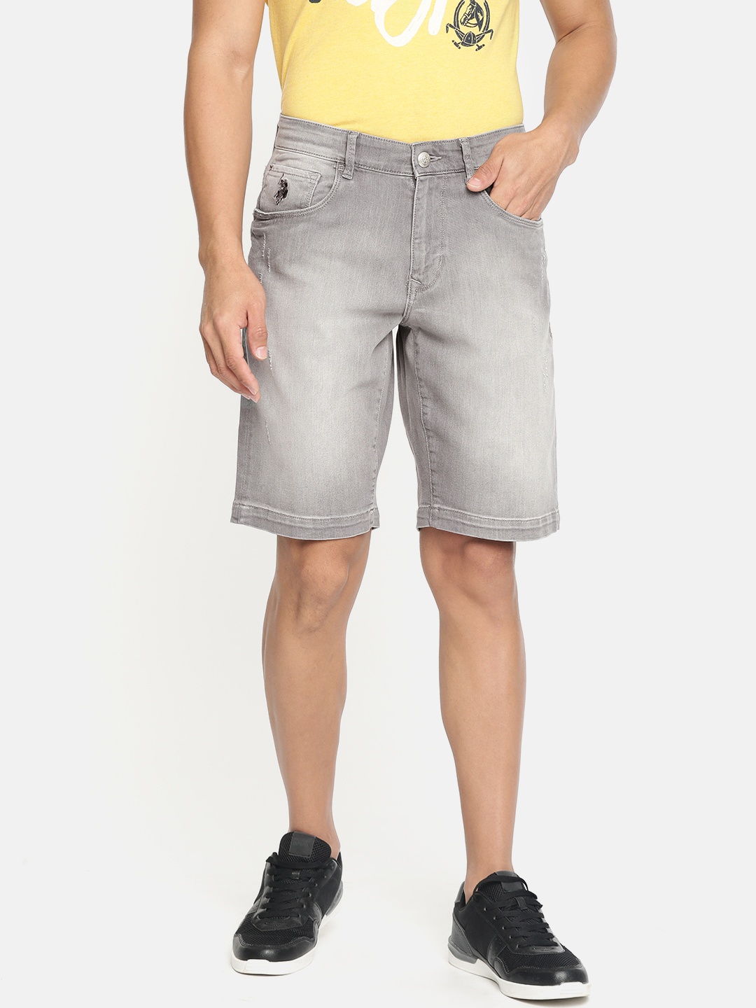 

U.S. Polo Assn. Denim Co. Men Grey Solid Slim Fit Denim Shorts