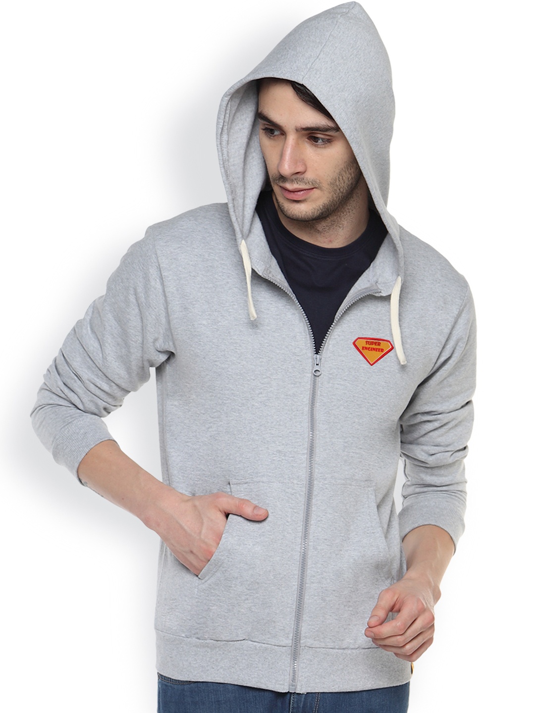 

Campus Sutra Grey Hooded Sweatshirt