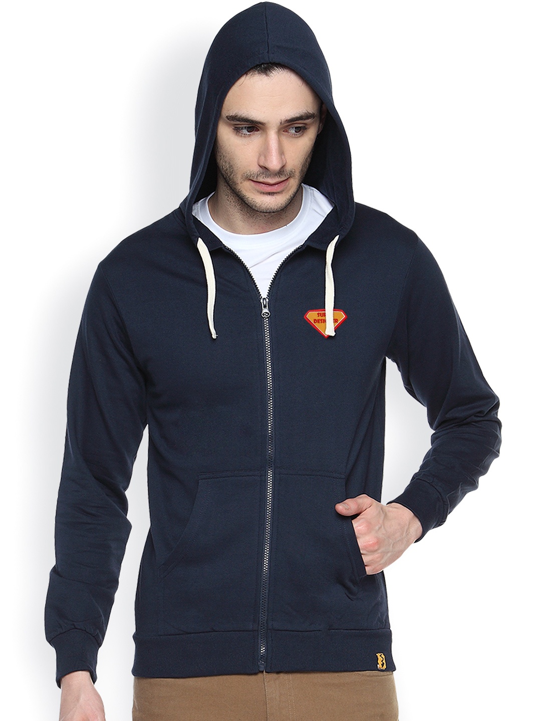 

Campus Sutra Navy Hooded Sweatshirt, Navy blue