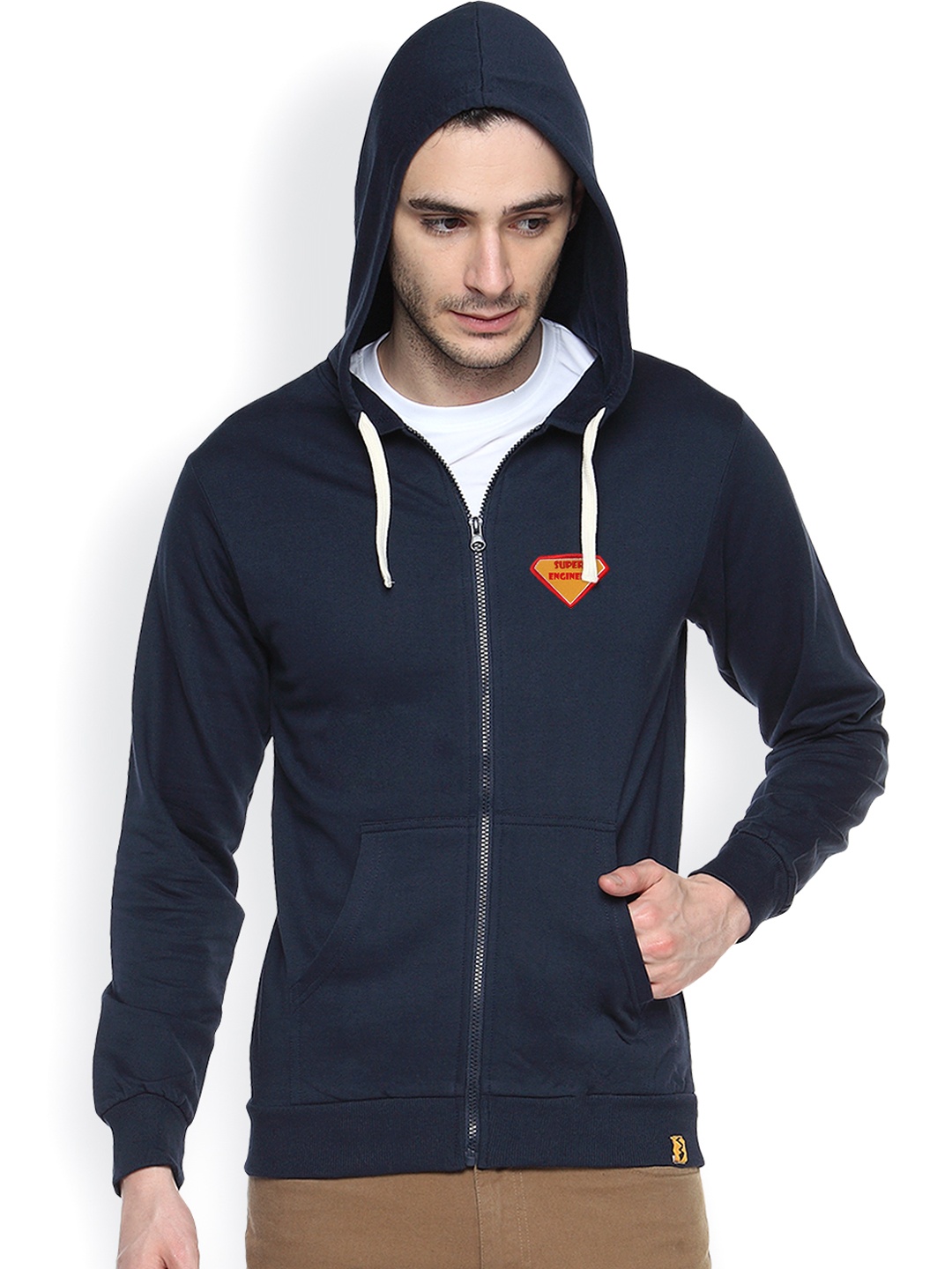 

Campus Sutra Navy Hooded Sweatshirt, Navy blue