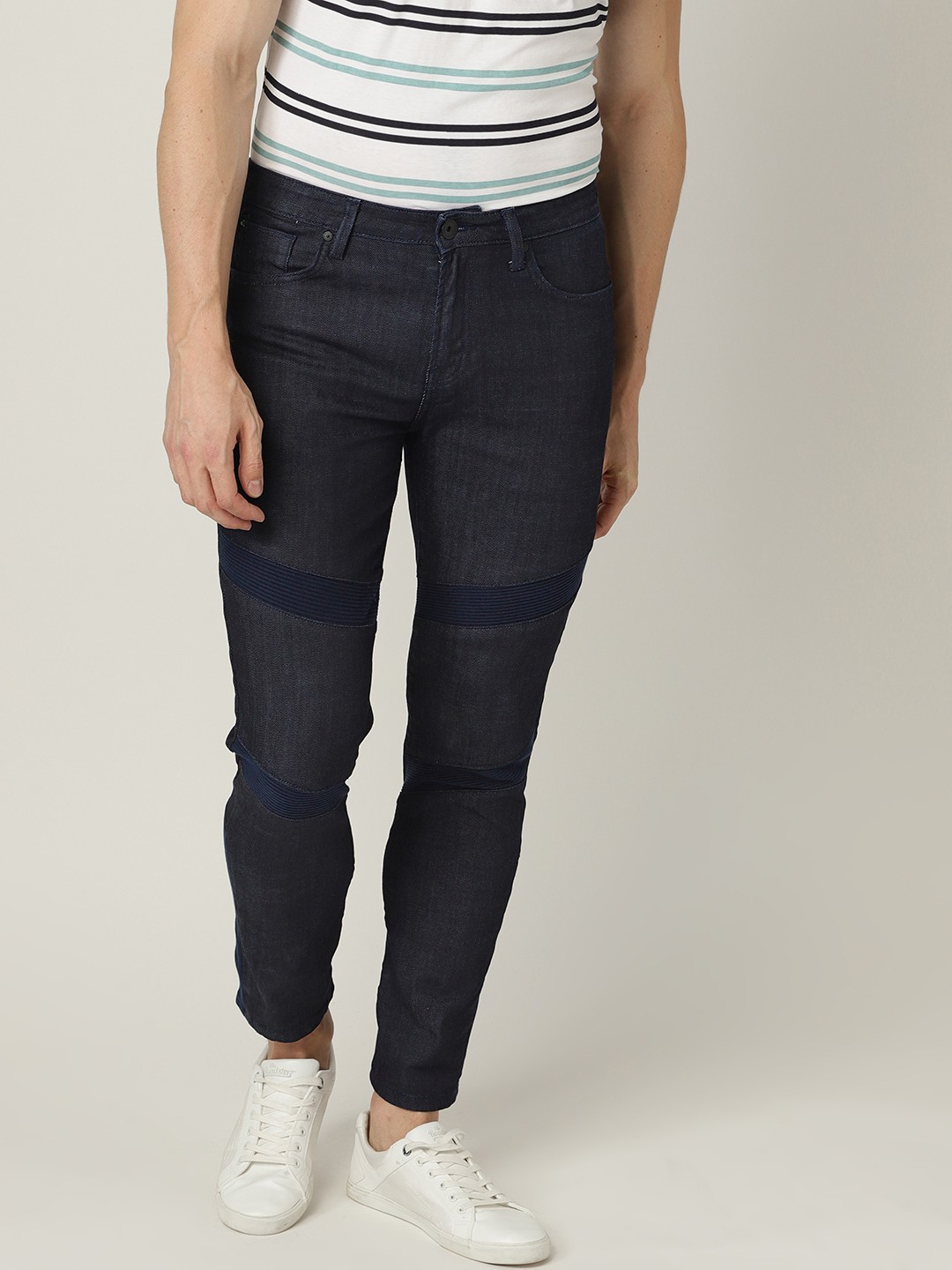 

United Colors of Benetton Men Navy Blue Cropped Fit Mid-Rise Clean Look Stretchable Jeans