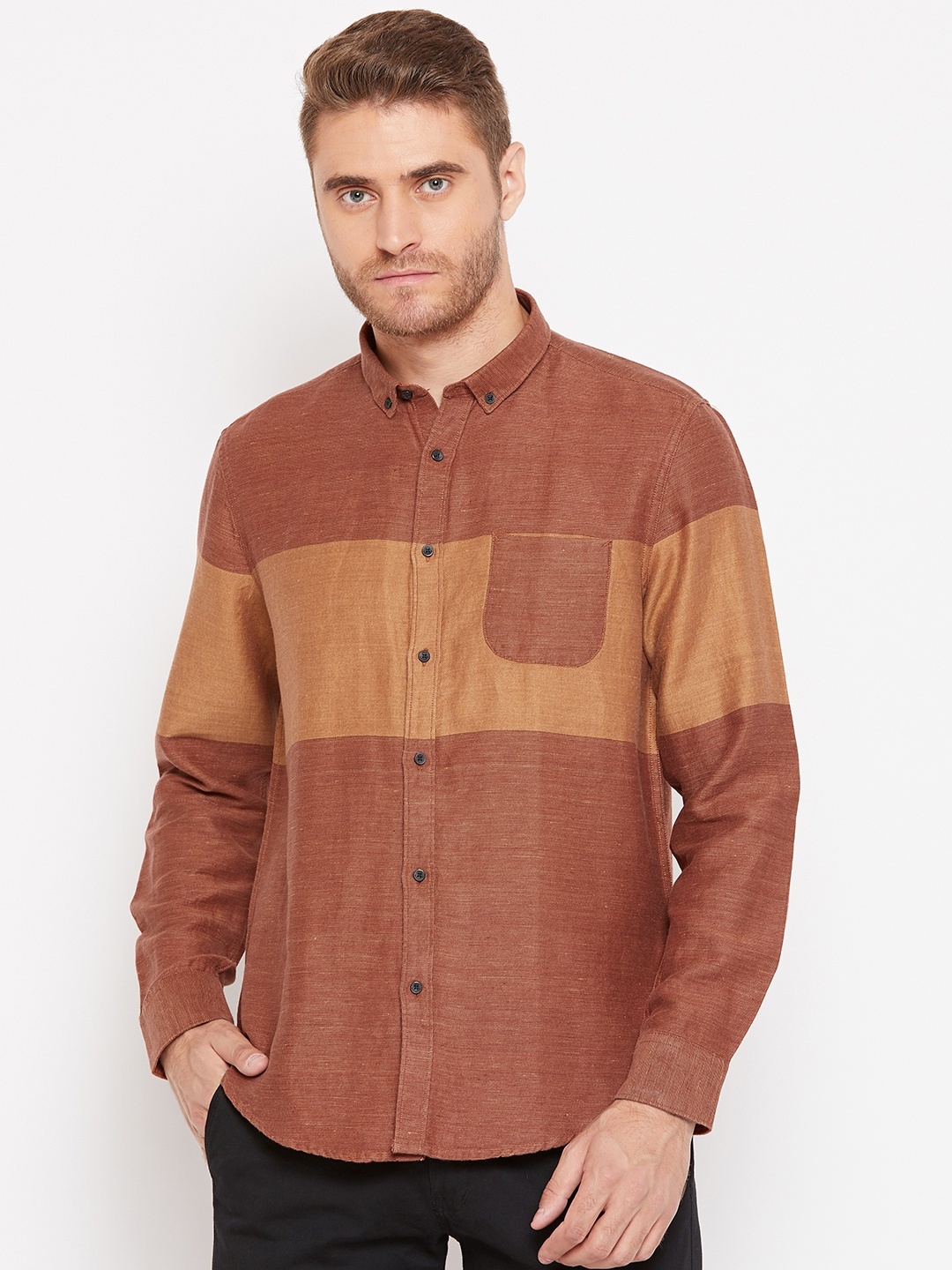 

Blackberrys Men Brown Slim Fit Colourblocked Casual Shirt