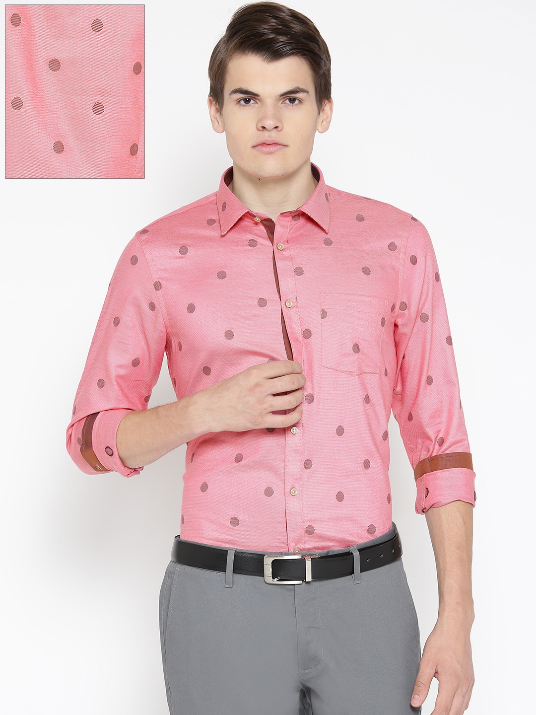 

Blackberrys Men Pink & Black Slim Fit Self Design Shirt