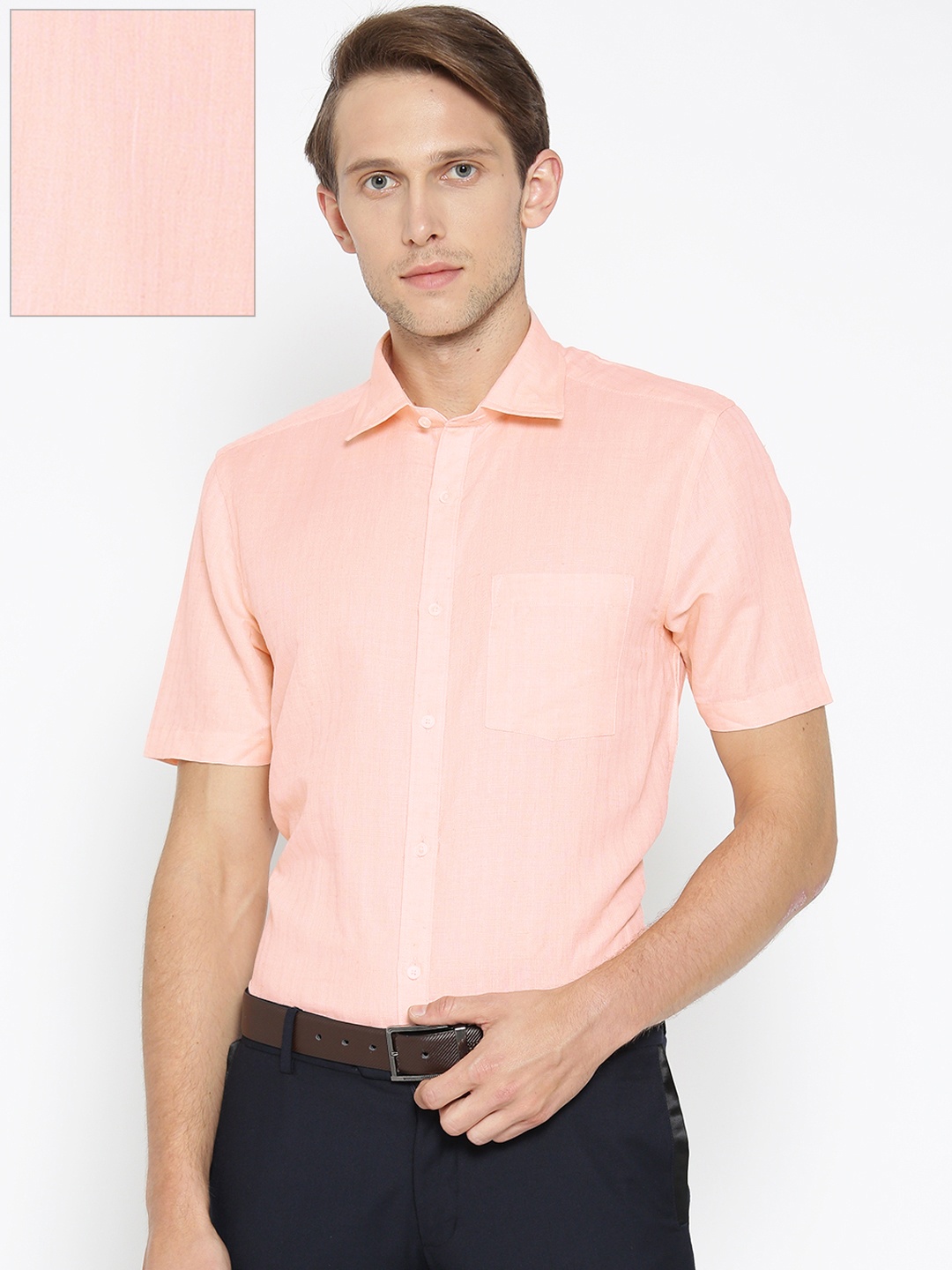 

Blackberrys Men Peach-Coloured Slim Fit Self-Striped Smart Casual Shirt