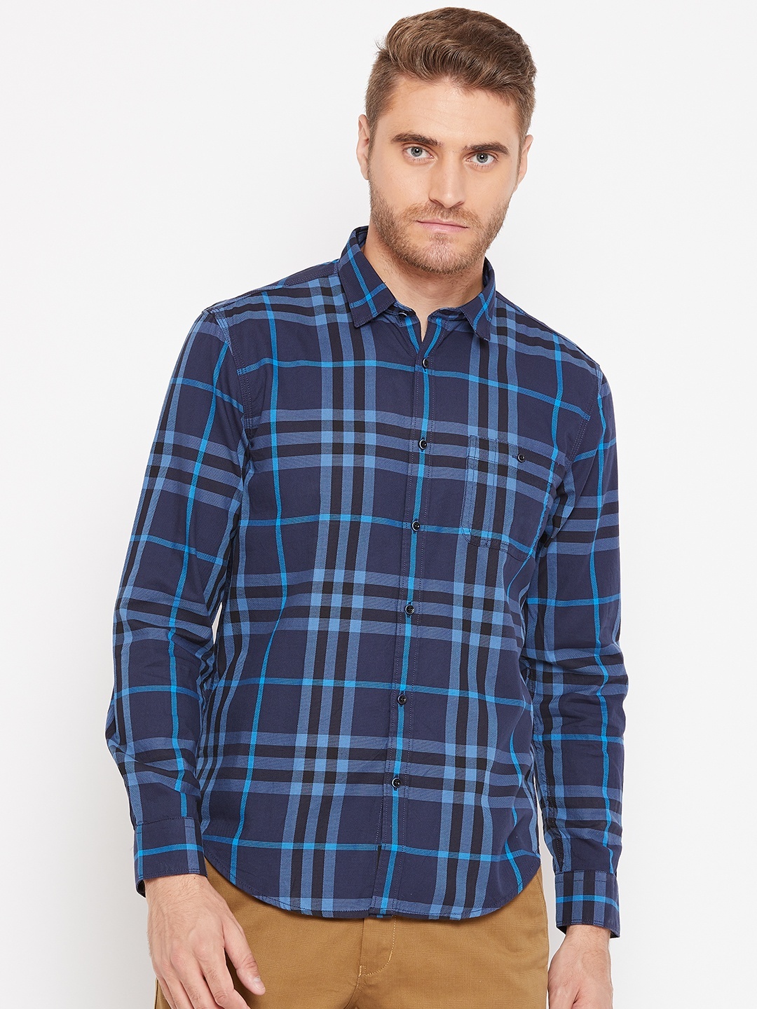 

Blackberrys Men Navy Blue Slim Fit Checked Casual Shirt